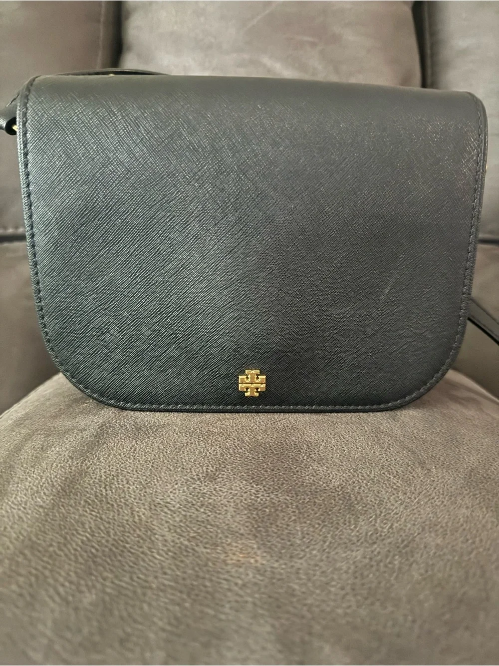 Tory Burch Black Leather Crossbody with Gold Logo